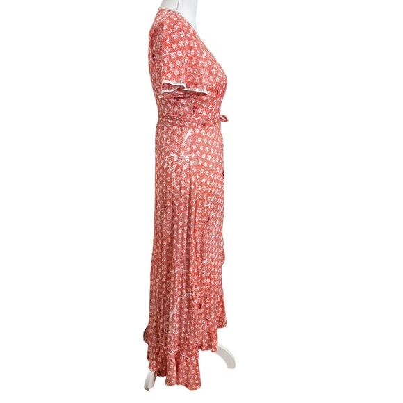 Poupette St Barth Joe Wrap Maxi Dress Orange Floral Women’s Size Small Ruffle - Picture 5 of 10